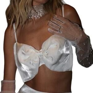 12TH TRIBE Molly Ivory Bow Crop Top Bridal Bachelorette - Sz Small